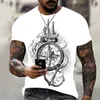 패션 및 잘 생긴 남자 S Compass 3D Printing 티셔츠 여름 힙합 스타일 짧은 슬리브 트렌드 스트리트 220520