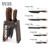 YUZI Kitchen Knives 6Pcs Set Stainless Steel Chef Knife Breading Knife Slicing Paring Tool Meat Cleaver Tools with Block241F