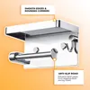 Hooks Rails Toiletpapierhouder met telefoonplank - Zilveren roestvrijstalen badkameraccessoires Wall Mounted Mobile en WOOKS