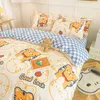 مجموعة أسرة نمر لطيف مع لوحة المشية الفتيات الفتيان Single Queen Flat Sheet Cover Cover Cover Pillowcase Bed Bleens Kids Home Textile