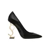 dameskleding schoenen hoge hakken leer goudkleurig drievoudig zwart luxe damesdame designer sandalen feest bruiloft kantoorpompen