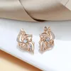 Stud Kinel Luxe Boho 585 Boucles d'oreilles en or rose pour femmes Micro-cire Inlay Naturel Zircon Cristal Fleur De Mariée Bijoux De Mariage Moni22