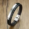 Hombres Mujeres PU Pulsera de cuero Cadena de acero de titanio Pulseras de eslabones de tejido Pulsera de cuerda trenzada de múltiples capas Brazalete ajustable Regalo