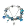 BlueRedPink Murano Verre Charms Perles Bracelet pour 925 Argent Plaqué Charme Tour Eiffel Pendentif Bracelet Bangle249q67945754760004