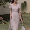 Vintage Evenge Party Kwiatowe sukienki dla kobiet Lantern Rękaw Midi Elegancka sukienka Słodka sukienka Koreańska jesień 220518