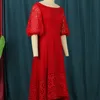 Sukienki plus size panie czerwona sukienka na ramię koronkowe wycięcie patchwork elegancki impreza swobodny balon rękaw 4xl plusPlus
