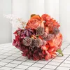 Dekorativa blommor kransar handbundna engelska rose dahlia bouquet konstgjorda bröllop valentiner dag dekoration vaser modern heminredning del