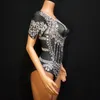 Kvinnors tv￥bitar byxor Kvinnor nattklubb Jazz Dance Stage Costumes Women Crystal Pearl Bodysuit Showgirl Pole Leotard Sexig Elastic