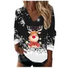 Dames t-shirt top kleine vrouwen dames kerstblouse bedrukte lange mouw v-neck sneeuwman print casual losse zwarte tops casualwomen's