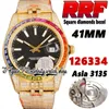 RRF Latest rf126334 A3135 Automatic Mens Watch TW126234 p126333 Rainbow Square diamonds Bezel Black Dial 904L Steel Iced Out Diamond Gold Bracelet eternity Watches