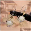 Boucles d'oreilles de charme Bijoux 925 Sterling Sier Pierre Naturelle Blanc Jade Fleur De Lotus Goutte Vintage Boucle D'oreille Ethnique Pour Femmes Livraison 2021 Nayhn