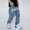 Erkek kot pantolon erkekler renkli mektup nakış retro yırtık kot pantolonlar erkek hip hop düz yıkanmış büyük boyutlu gevşek çift