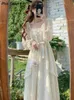 Vestidos casuales verano encaje vendaje Hada blanca Midi vestido mujer Vintage Patchwork volante volante dulce mujer coreano elegante 2022 Casual