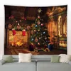 Albero di Natale Camino Stampa Tappeto Appeso a parete Sfondo Panno Decor Poliestere Natale Casa Camera da letto Decorazione coperta J220804