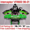 Bodywork For HONDA Interceptor VFR800R VFR 800RR 800 CC RR 98-01 Bodys 122No.129 VFR800RR 800CC VFR800 98 99 00 01 VFR-800 RR 1998 1999 2000 2001 Fairing Kit Repsol green