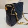 21/24C Women French Black Hippie Bagp Bag Gold Monewa Hardware Bak na ramię Klasyczny kawiarowy Połączony Plaid Metal Leather Chains Designer