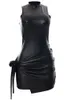 Sisterlinda moda skórzana mini sukienka ze spódnicą kobiety Ruched Lace Up Sleeveless Bodycon Party Clubwear Fewe Fits Mjer 220521
