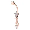 Acier chirurgical Cristal Zircon Fleur Branche Dangle Bouton Nombril Piercing Anneau Ventre Anneau Bijoux De Corps