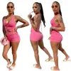 2022 Tracksuits для женских летних двух частей шорты Sexy Backbloet Halter Viste Slim Короткие наряды Повседневная Женская Одежда Улица