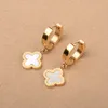 Popular Clover Charm Earring Gold Stainless Steel Huggie Earrings9156773