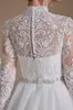 Robe de mariée élégante robe de bal blanc bateau cou manches longues appliques paillettes robe robe dentelle taille haute robes formelles plus la taille mariée demoiselle d'honneur