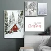 Resimler Noel tarzı duvar sanat tuval boyama ev dekor kış manzara İskandinav poster resim oturma odası dekorasyon