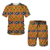 Men's Tracksuits African Print Summer Men's T-shirts Sets Dashiki Tracksuiops/Shorts Sport And Leisure Male Suit Two-piece Gothic Clothe