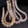 Chaînes femmes Bling rose carré cristal lien chaîne collier Hip Hop or argent couleur 13mm luxe cubain tour de cou bijoux chaînes