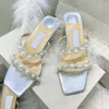 Дизайнерские женские тапочки роскошные каблуки высокие коренастые каблуки жемчужины сандалии открытые туфли модные леди классические резиновые слайды Гросгрейн Эспадриль