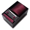 Fashion 7.5-8 Cm Wide Tie Sets Black Blue Red Mens Neck Hankerchiefs Cufflinks Clip Box Wedding Silk Handmade