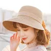 Dame Bowknot chapeau de paille adulte été crème solaire loisirs casquette large bord étudiants frais raphia ombrage chapeau de soleil pliable 220607