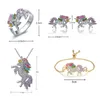 Crystal Unicorn Jewelry Set Cute Rainbow Horse Gold Silver Color Necklace Bracelet Rings Earrings For Women Girls Gift