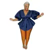 Grande taille robes femmes été Sexy col en V couleur unie lanterne manches ceinture plissée mode balançoire robe en gros DropPlus