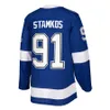 Camisas de hóquei Steven Stamkos 91 Nikita Kucherov 86 Andrei Vasilevskiy 88 Ponto 21 Hedman 77 Cirelli 71 Azul Branco Preto 2022 Estádio Tamanho da Série S-XXXL Costurado Homens