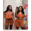 Summer Mesh See Through Tracksuits For Women Sleeveless Sling Vest Crop Top And Slim Shorts Sexy Nightclub 2 Piece Sets W8298