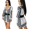 Hot Sell Black White Printed Long Blouses For Women Long Sleeve Cardigan Buttons Casual Brand Loose Shirts J2533