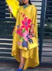 VONDA Autumn Women Dress 3/4 Sleeve Robe Femme Vintage Printed Holiday Party Orlo irregolare Abiti lunghi oversize 220521