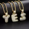 Hip Hop Cubic Zirconia A-Z 26 English Capital Letters Pendent Necklace With Stainless Steel Rope Chain 18K Real Gold Plated Diamond Letter Necklaces for Men Women