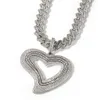 14K Or Glacé Grande Taille Pendentif Coeur Creux Collier Bling Micro Pave Cubic Zirconia Diamants Simulés Icy Heart Chaîne Cubaine