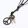 World Peace Symbol Pendant Necklace Letter ID Ring Cross Charm Adjustable Chain Leather Necklaces for Women Men Fashion Jewelry Gift