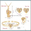 Set di gioielli da sposa Crystal Love Heart Collane con ciondolo Ear Stud Cz Zircon Set di anelli per bracciale per accessori da damigella d'onore Drop Delivery 2021