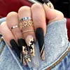 False Nails 24PCS Fake Nail Patch Coffin Head Ballet With Gold Butterfly Decor Sweet Style Wearable Full Finished Prud22