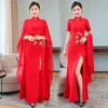 Abbigliamento etnico Abito da passerella di fascia alta originale Donna Cheongsam Rosso Elegante costume di scena Modello lungo cinese tradizionale Taglie forti Qipao Dre