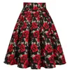 ハイウエスト花ロカビリープリーツスカート夏赤いバラの花の上ビンテージスカートミディプラスサイズ3xl服220401