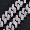 Lien Bracelets Chaîne Hip Hop Cuivre Micro Incrusté Zircon Or Galvanoplastie Collier Rose 20mm Boîte Boucle Miami Industrie Lourde Cuba