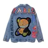 2024 Autumn and Denim Jackets for Women Bear Pattern Jean Coats Oversize Woman