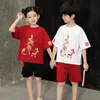 Roupas étnicas meninos e meninas terno de manga curta infantil estilo chinês estilo casual fofo de duas peças verão 2022