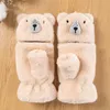 Five Fingers Gloves Cute Dog Cartoon Fur Mittens Winter Women Girl Animal Ear Flip Plush Wrist Half Fingerless Thicken Warm Mitten