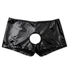 Underbyxor herr underkläder latex hål trosor gay patent läder boxer shorts sissy sexig crotchless erotiska underkläder