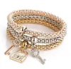 3st/Set Crystal Owl Crown Metal Charm Armband Bangles Rose Gold Color Elephant Heart Pendant Rhinestone Armband Women